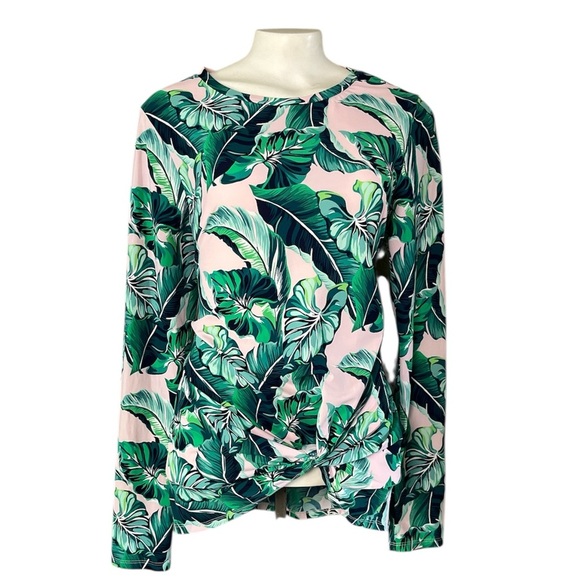 Tommy Bahama Breezy Palms Rash Guard Top Size M Green Pink TSW90619C - Picture 4 of 14